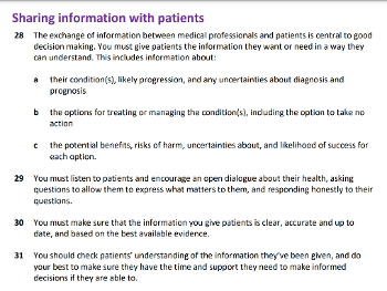 Good Medical Practice 'Sharing information with patients'