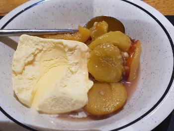 Plum dessert with vanilla ice-cream