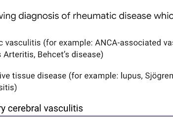 A screen shot of the question about what form of rheumatic disease do you have