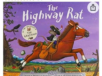 Colour photo of a cartoon rat dressed as a highwayman riding a horse. 