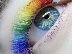 Rainbow dyed eyelashes.
