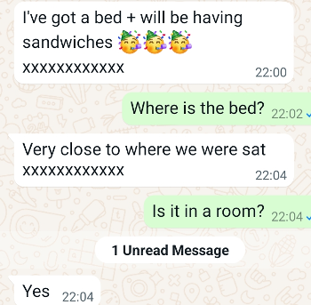 WhatsApp dialogue of getting a bed!