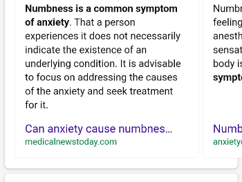 Bing search results for "can numbness be a symptom of anxiety"