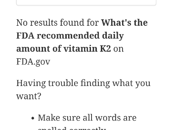 FDA SEARCH RECOMMENDED DAILY DOSE FOR VITAMIN K2 