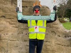 Pinner Village Gardens parkrun junior with antlers and Rudolph nose...