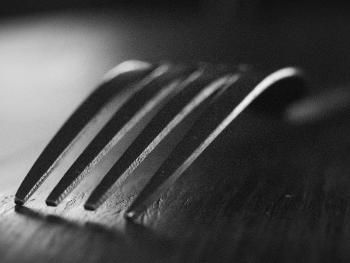 Macro shot of my fork, helps distract and pass the time taking photos