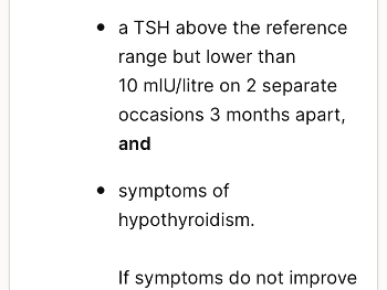 TSH Nice guidelines 