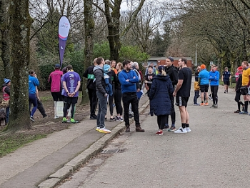 Preparations for parkrun: runners congregate.