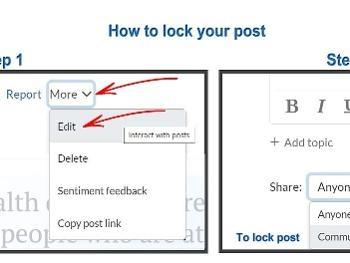 To edit your post, select 'More v' under your post and then select 'Edit'