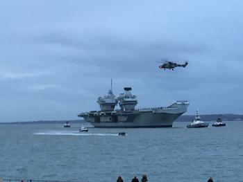 HMS Queen Elizabeth coming into Portsmouth harbour.