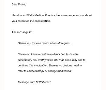 Reply from doctor