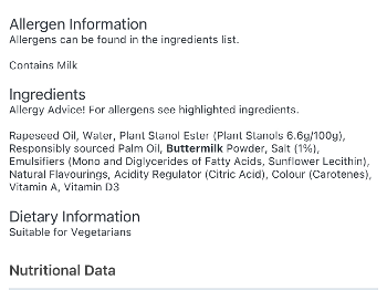 Photo of ingredients in benecol 