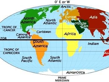 World map showing equator