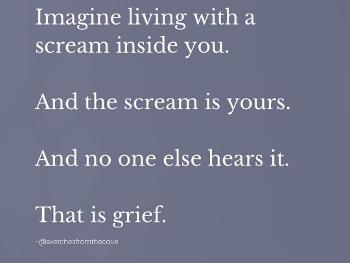 Grey background with words about Grief 