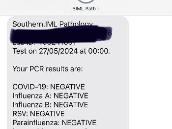 Lab results for respiratory test