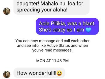 FB msg from Tiarra's relative in HNL