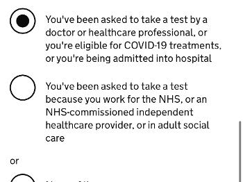 Screenshot of the NHS England Covid test request form