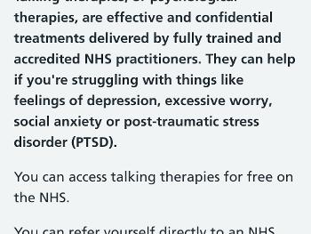 Info relating to NHS talking therapies and self referal.