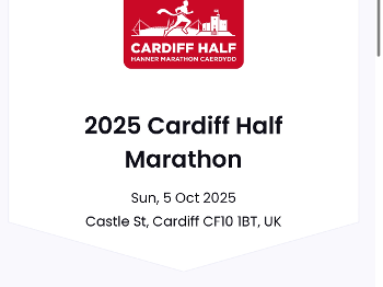 Cardiff Half Marathon entry confirmation 