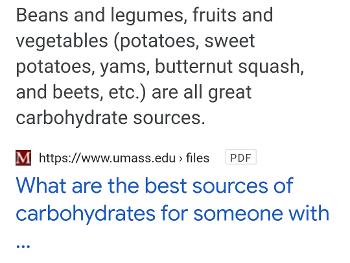Screenshot of foods that give you carbohydrates without gluten 