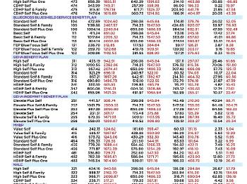 Table of plans and premiums