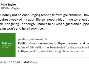 Screenshot from Twitter of Pete Taylor reaction to the petition response
