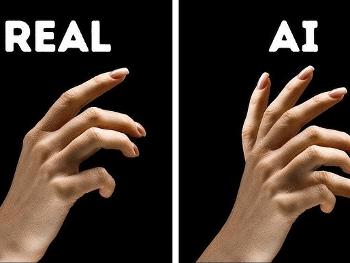 A picture of a real hand and one created by AI that has too many fingers.