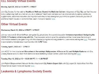 CLL Society Upcoming Events