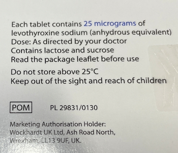 Product Licence on Wockhardt levothyroxine card