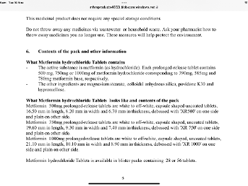 Metformin with few excipients