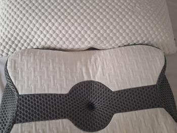 Support bed pillow examples for tricky shoulder or neck sleeping. One has 4 wings at side.