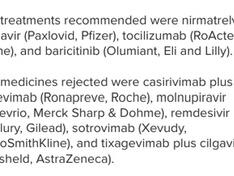 Extract of nice recommendations for covid treatment