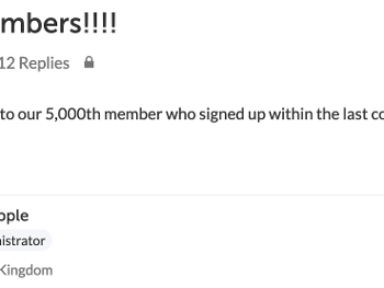 Screenshot of post welcoming our 5,000th member