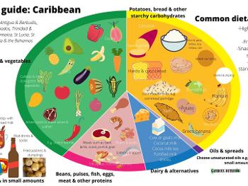 Colour photo of the Eatwell guide adapted for Caribbean backgrounds.