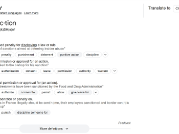 Screenshot of definitions of "sanction."