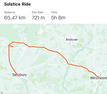 Route from Winchester to Salisbury via Stonehenge. 