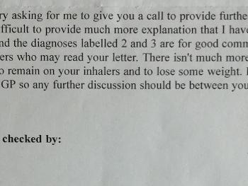 Response to asking what previous letter to gp meant. 