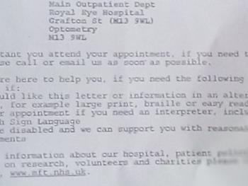 Letter from hospital (part of)