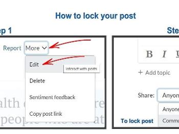 Select "More v" under your post or reply to get to the Edit option. 