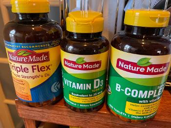 Vitamins nature made b-complex, D, and Tri flex 