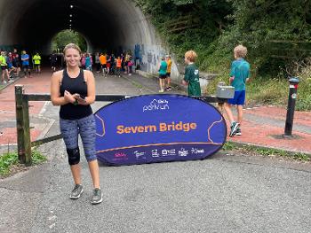 My daughter by Severn Bridge PR sign