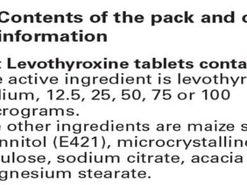 Section 6 (Ingredients) of Teva levothyroxine Patient Information Leaflet
