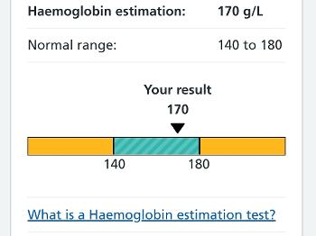 Blood test results: haemoglobin estimation 170