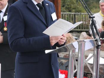 Chris reading at the dedication of the new Long Ashton War Memorial April 2021
