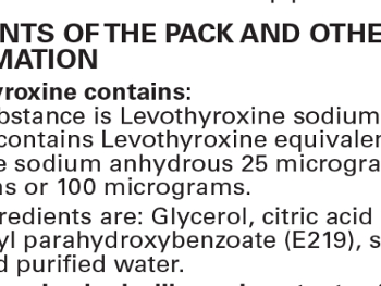 Ingredients list for Teva levothyroxine oral solution
