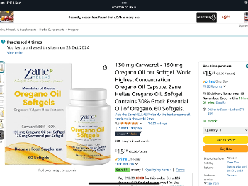 Oregano oil capsules from Amazon