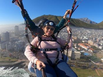 Photo of almost at landing, having parascended off the mountain behind 