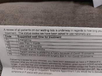 P status for how long wait for procedure is