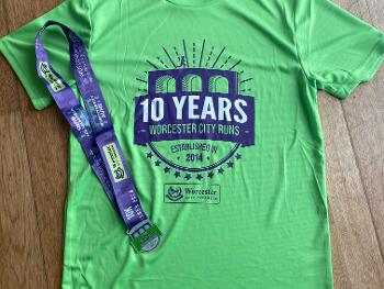 Lime green t shirt and medal