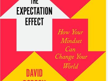 A red background with a white arrow pointing up with the title The Expectation Effect